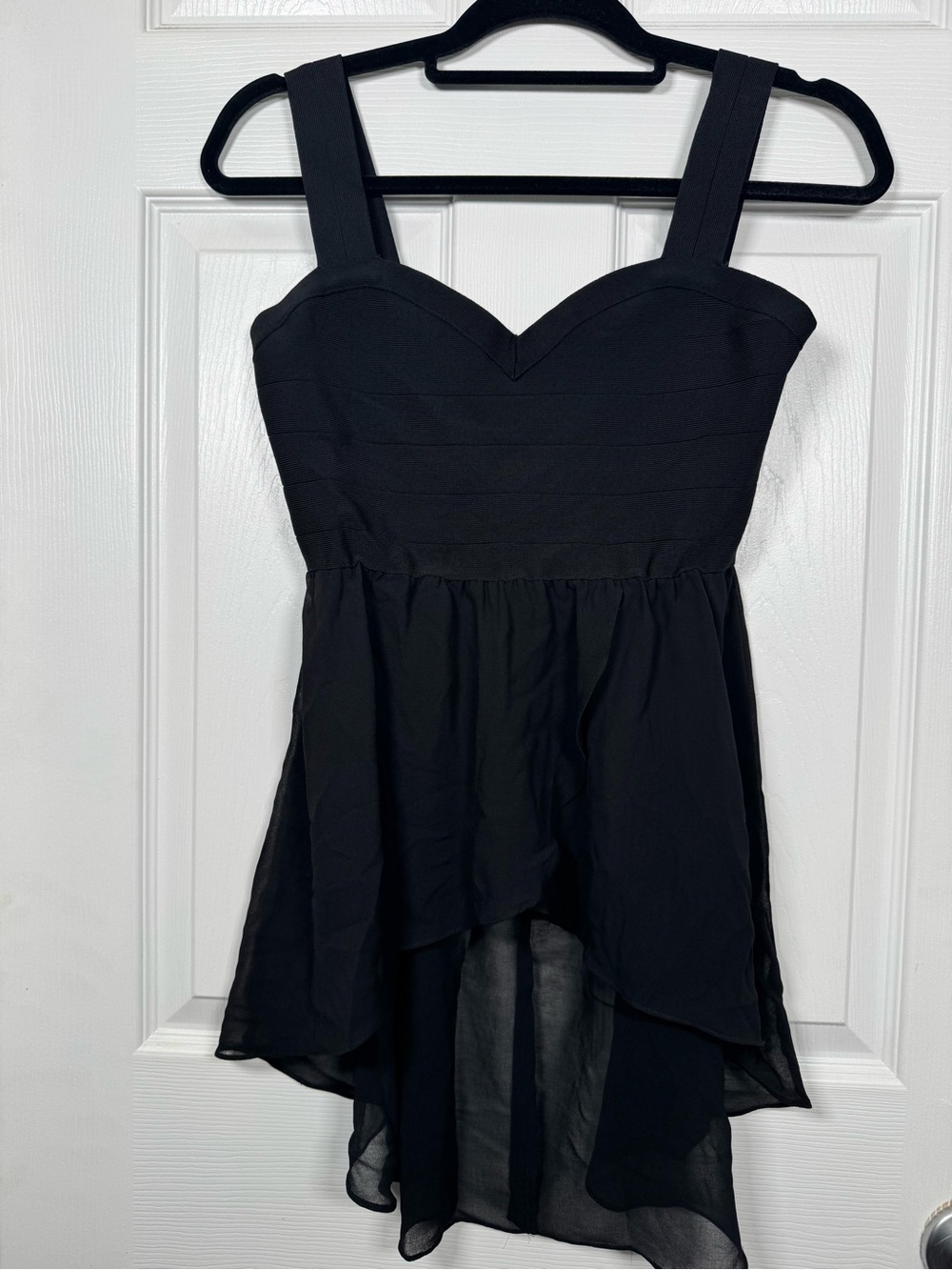 Bebe Black Bandage Babydoll Tank Top Sheer Chiffon Peplum Medium